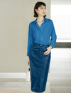 Blue Loose Lapel Long-Sleeve Shirt