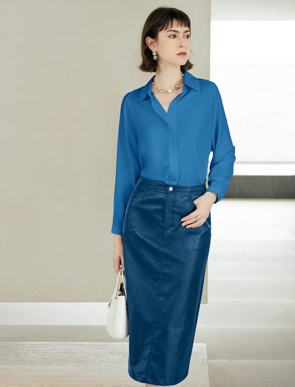 Blue Loose Lapel Long-Sleeve Shirt