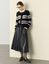 Black White Striped Loose Knit Sweater