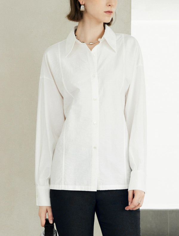 White Minimalist Loose Lapel Long-Sleeve Shirt