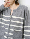 Striped Zipper Short Knit Cardigan