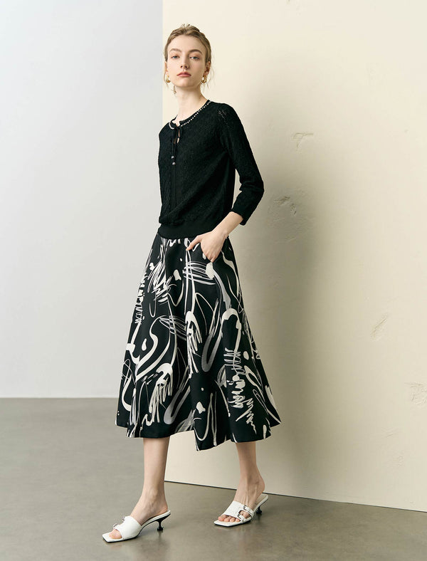 Tencel Eyelet Knit Tie-Neck Sweater