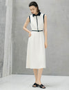 Contrast Collar Belted Midi Shirt Dress