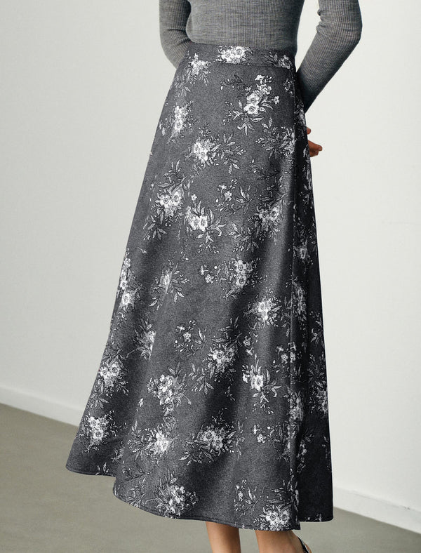 Vintage Printed High-Waist A-Line Midi Skirt