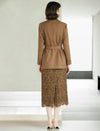 Camel Belted Notched-Lapel Blazer