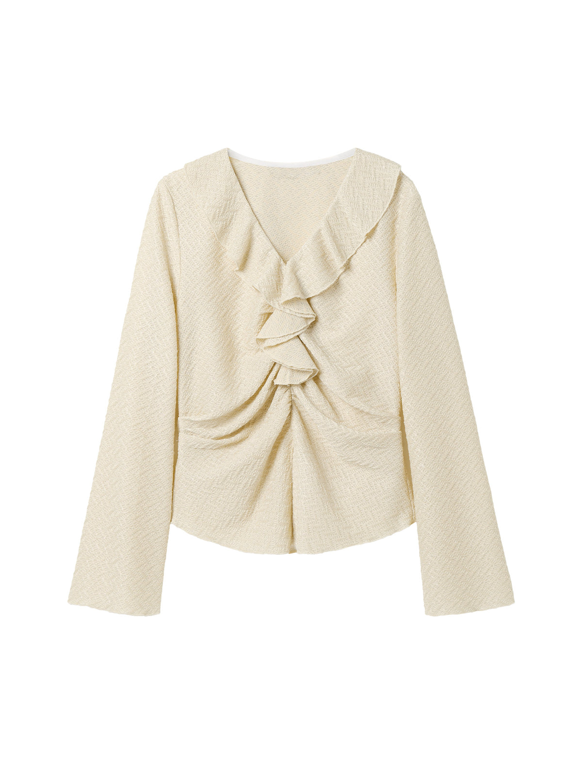 Ruffled V-Neck Textured Blouse