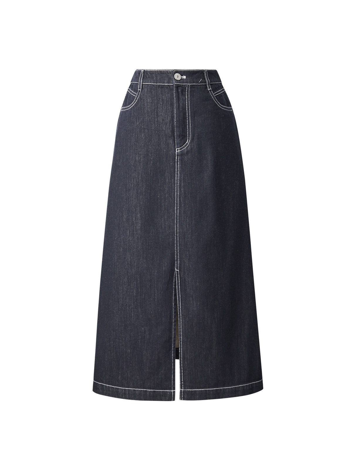 Denim Front Slit Midi Skirt