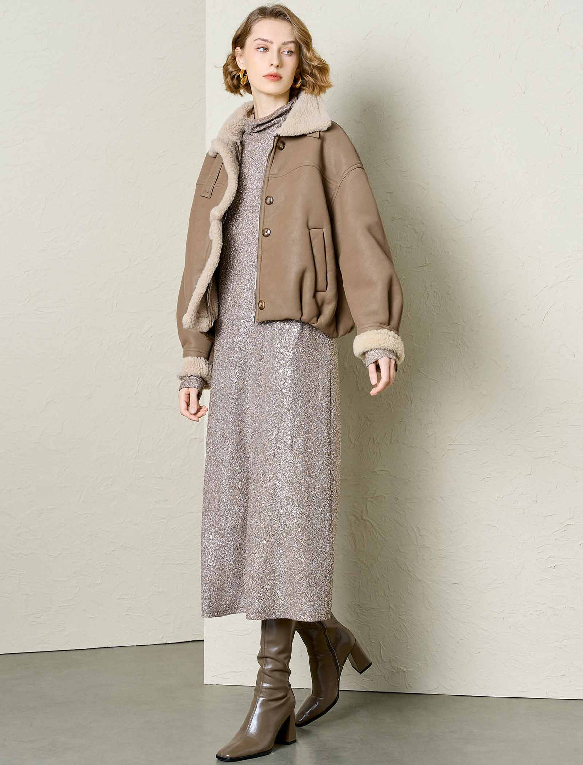 Shearling-Trimmed Faux Leather Jacket