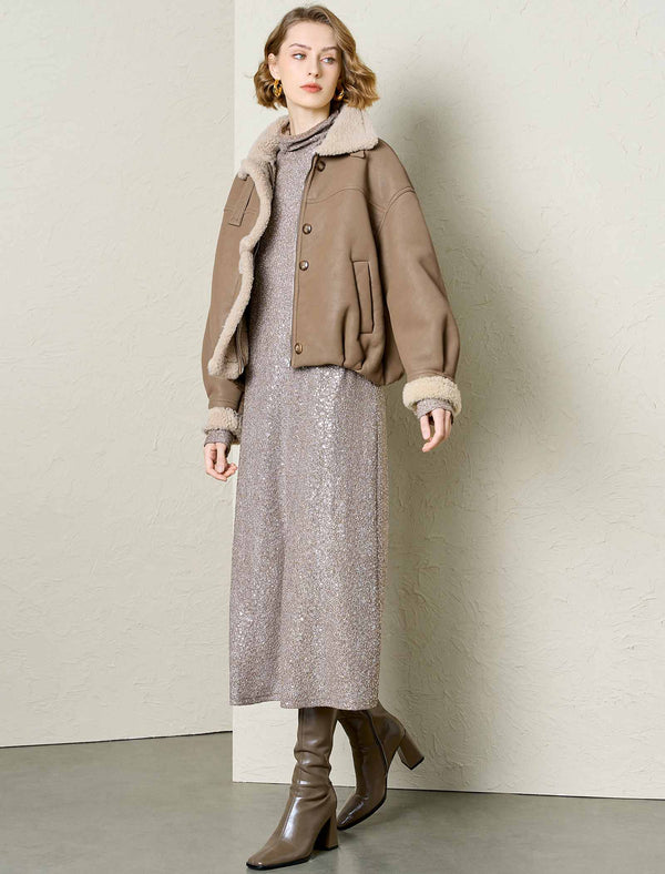 Shearling-Trimmed Faux Leather Jacket