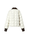 Textured-Trim Contrast-Collar Button-Front Puffer Jacket
