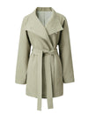 Textured Stand Collar Mid-Length Minimalist Trench Coat