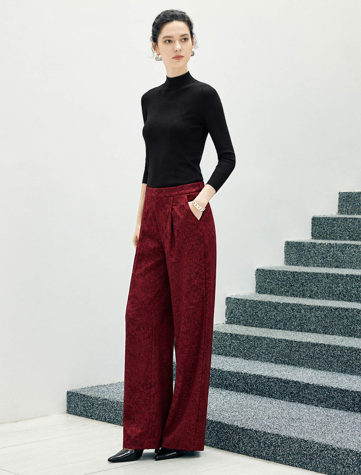 Pocket Straight-Fit Wide-Leg Pants