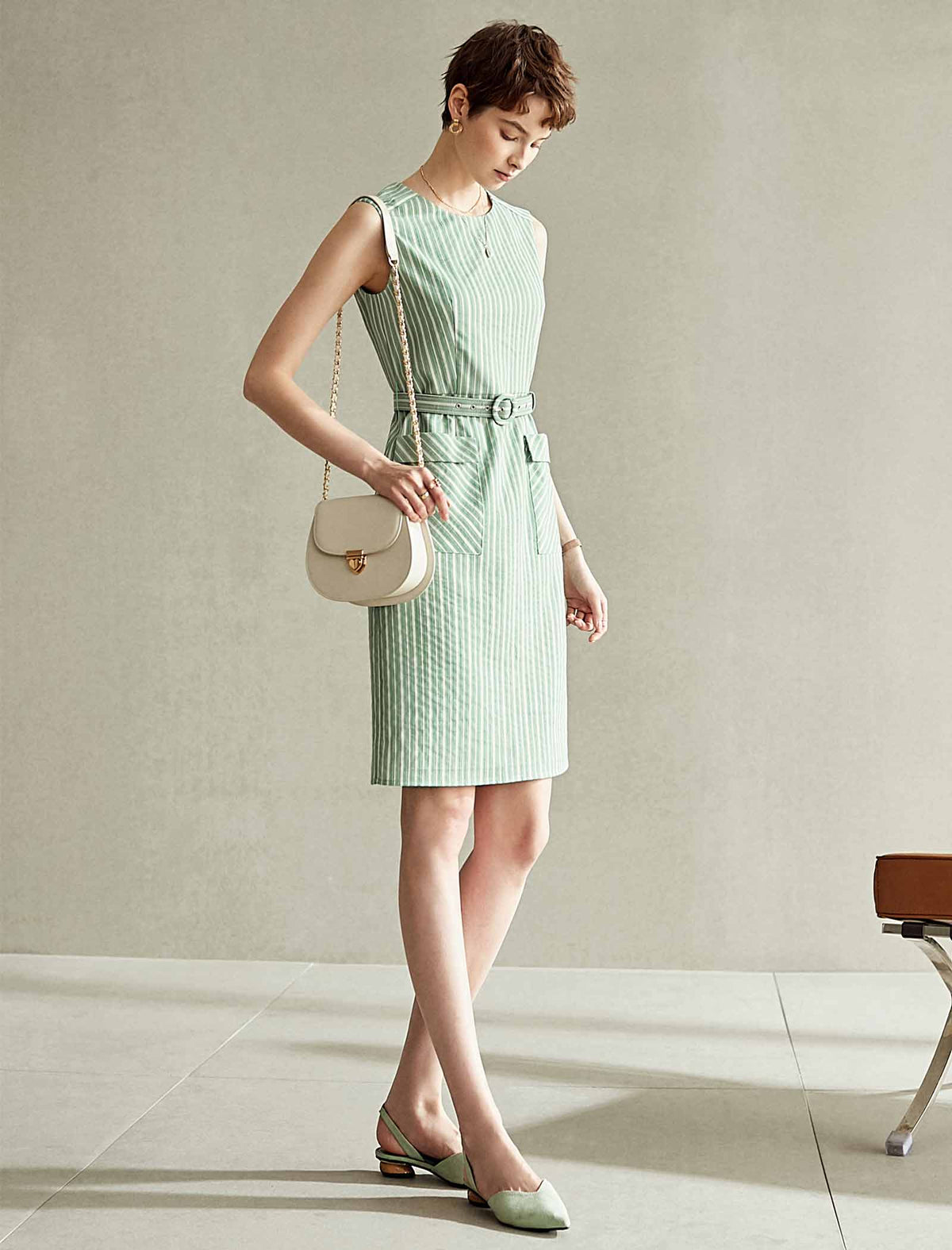 Sleeveless Striped Sheath Dress