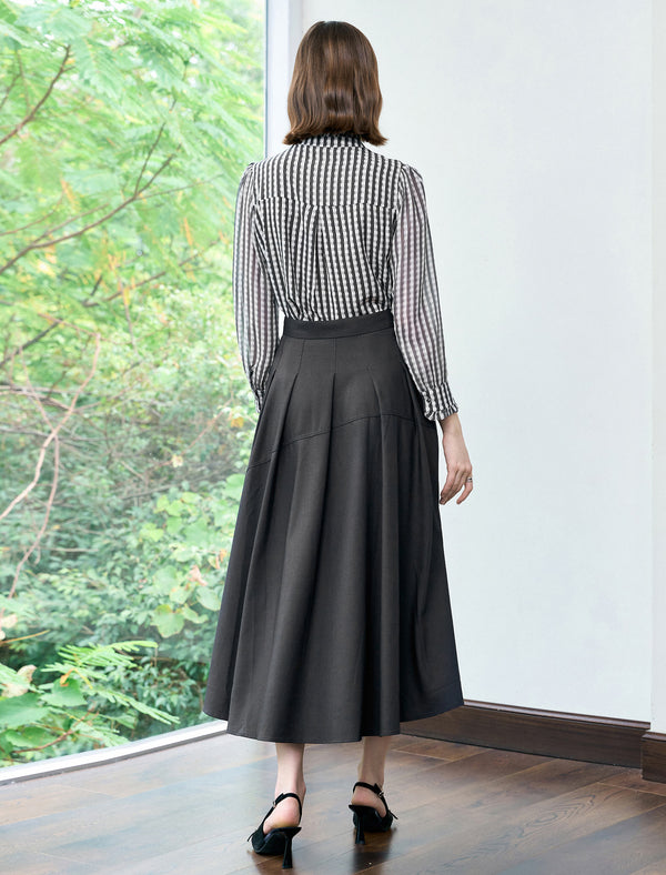 Chiffon Checkered Ruffle Detail Blouse