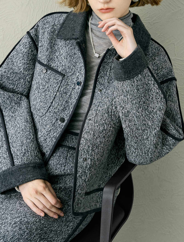Tweed Wool-Blend Contrast Trim Jacket