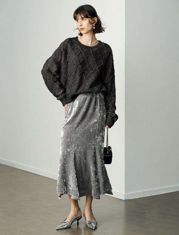 Mohair Sequins Diamond Knit Sweater