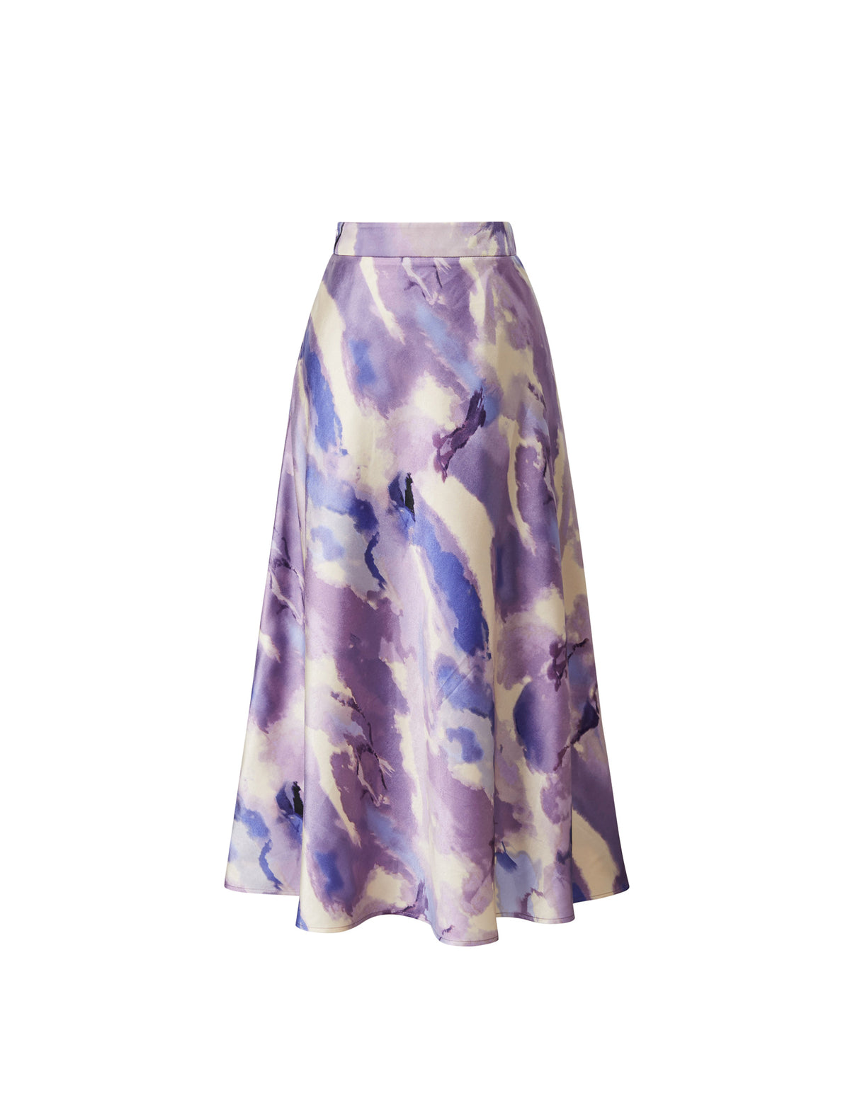 Watercolor Print Satin Midi Skirt