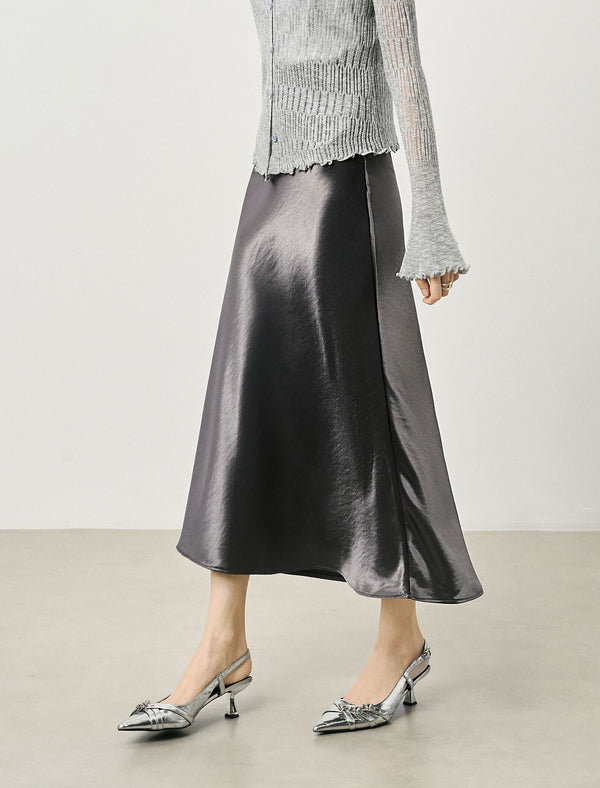 Textured Satin Midi Skirt