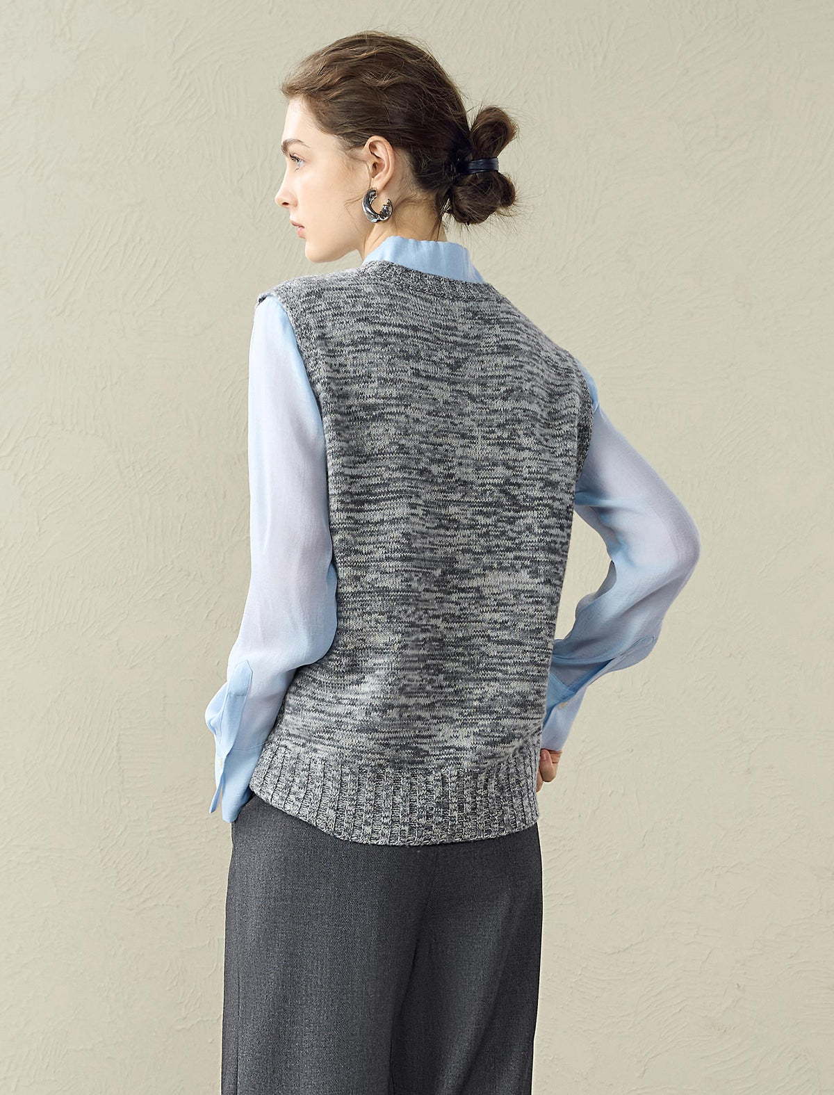 Grey Marled Wool-Blend Sweater Vest
