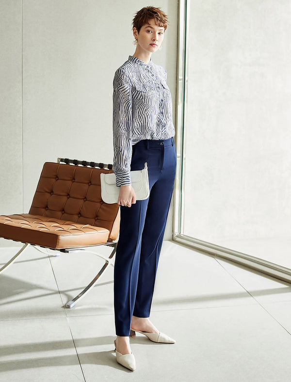 Striped Slim Fit Printed Long-Sleeve Blouse