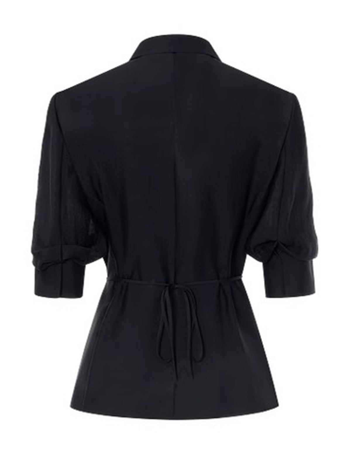 Tencel Blend Asymmetric Wrap Cinched Waist Blazer