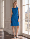 Cobalt Blue Wool Blend Featuring Sequined Floral Dress