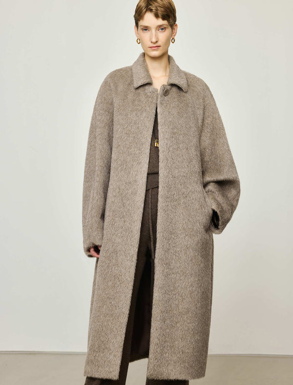 100% Alpaca Classic Collar Wool Longline Coat