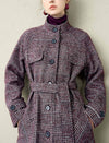 Classic Plaid Wool-Blend Stand Collar Coat
