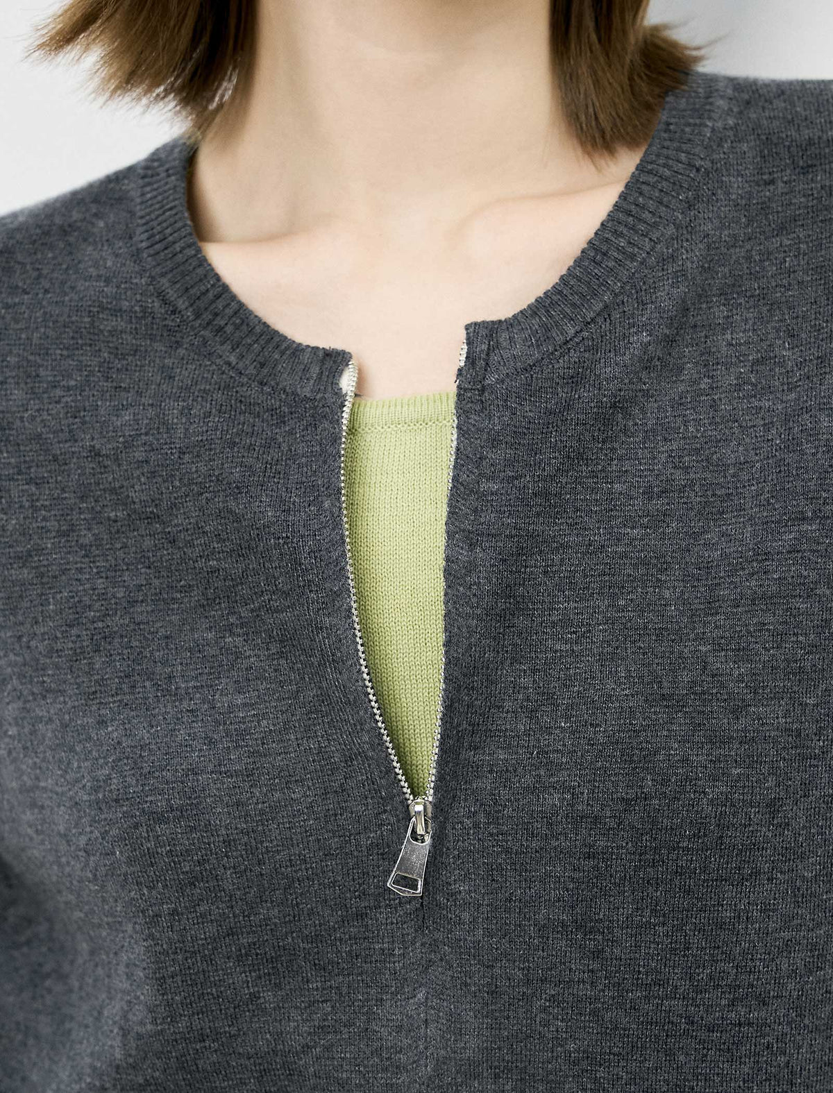 Slim Fit Zipper Layered Knit Sweater