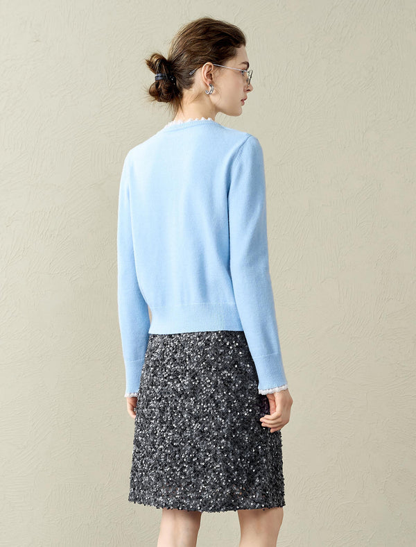 Lace-Trimmed Wool Cardigan