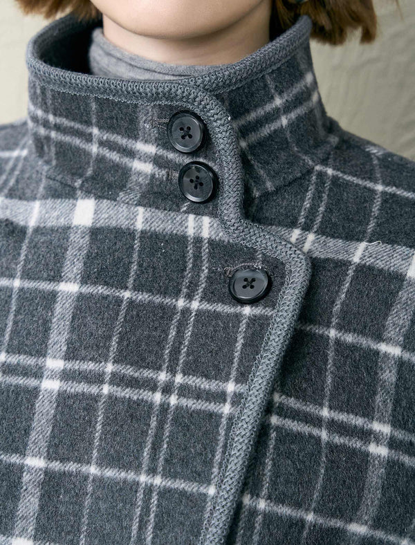 Plaid Asymmetric Design Wool-Blend Jacket