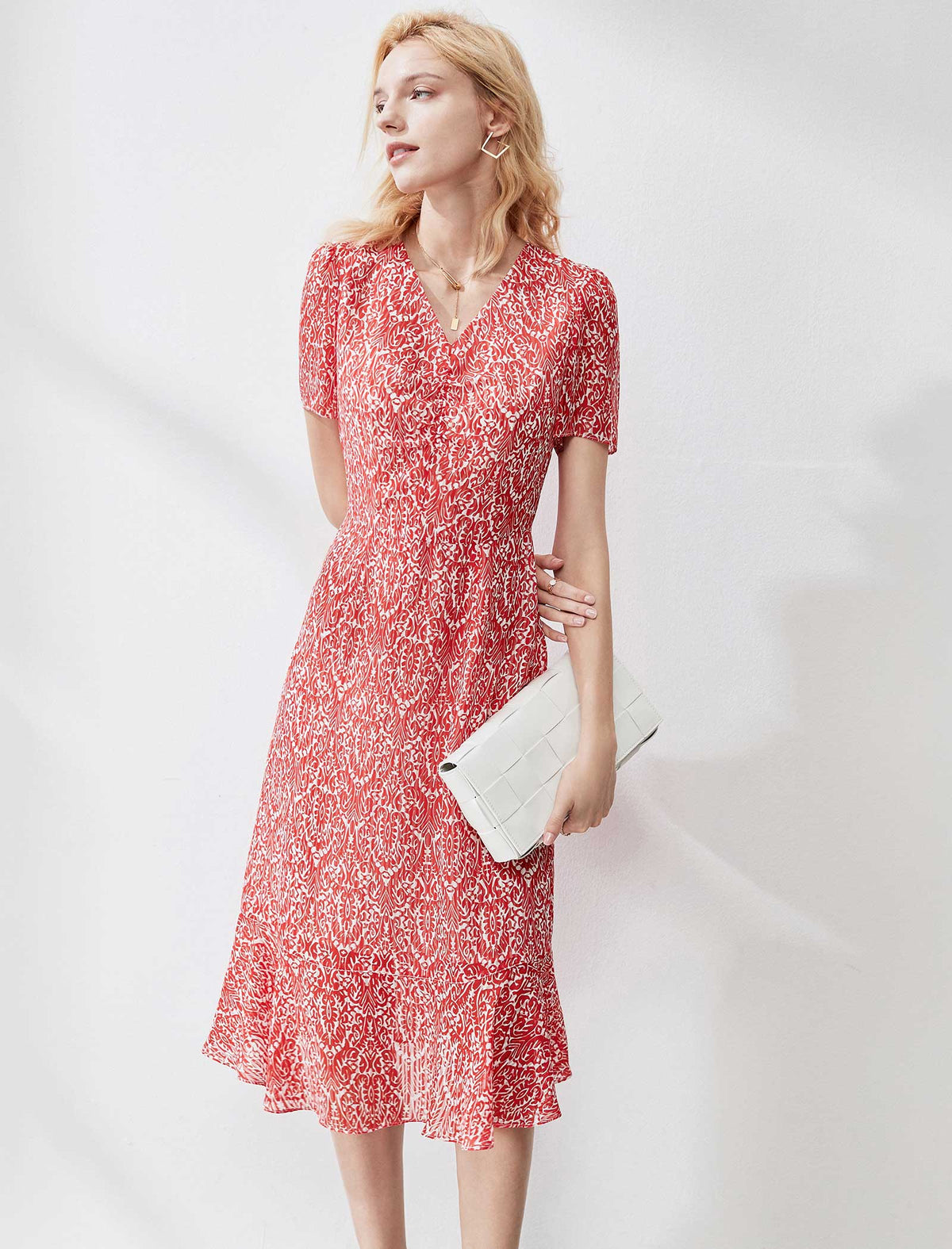 Romantic Ruffled Floral Chiffon Midi Dress