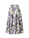 Cotton Purple Floral Print A-Line Midi Skirt
