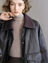 Faux Leather Knit Collar Down Jacket