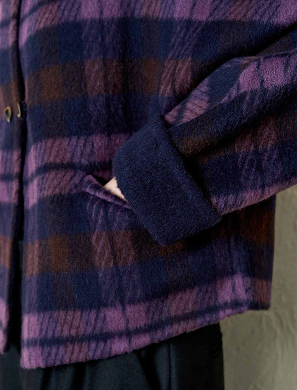 Plaid Wool-Alpaca Blend Detachable Scarf Collar Jacket