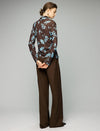 Floral Print Rhinestone Ruched Turtleneck Long Sleeve Top