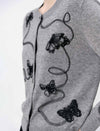 Gray Embroidered Loose Knit Cardigan