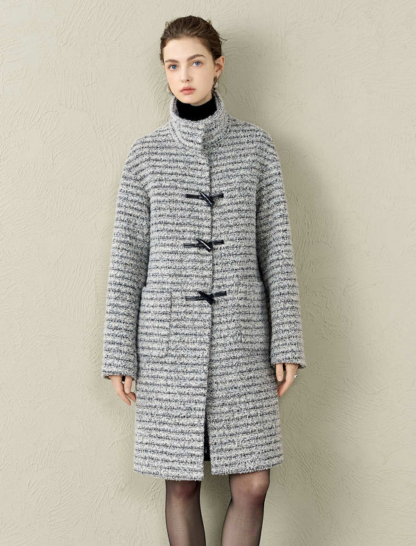 Gray Tweed Toggle Wool Blend Coat