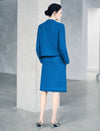 Cobalt blue wool blend straight cut midi skirt