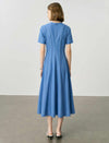Blue V-Neck Seamed Fit-and-Flare Tencel Midi Dress