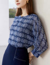 Vintage Printed Round Neck 3/4 Sleeve Blouse