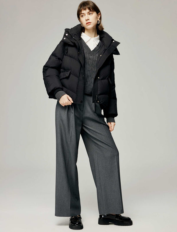 Quilted Zip-Front Pocket Detail Down Jacket