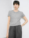 Beaded Open-Knit Short Sleeve Knit Top