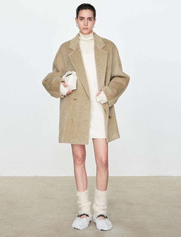 100% Alpaca Double-Breasted Wool Coat