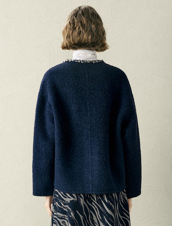 Tweed Wool-Blend Embellished Trim Jacket