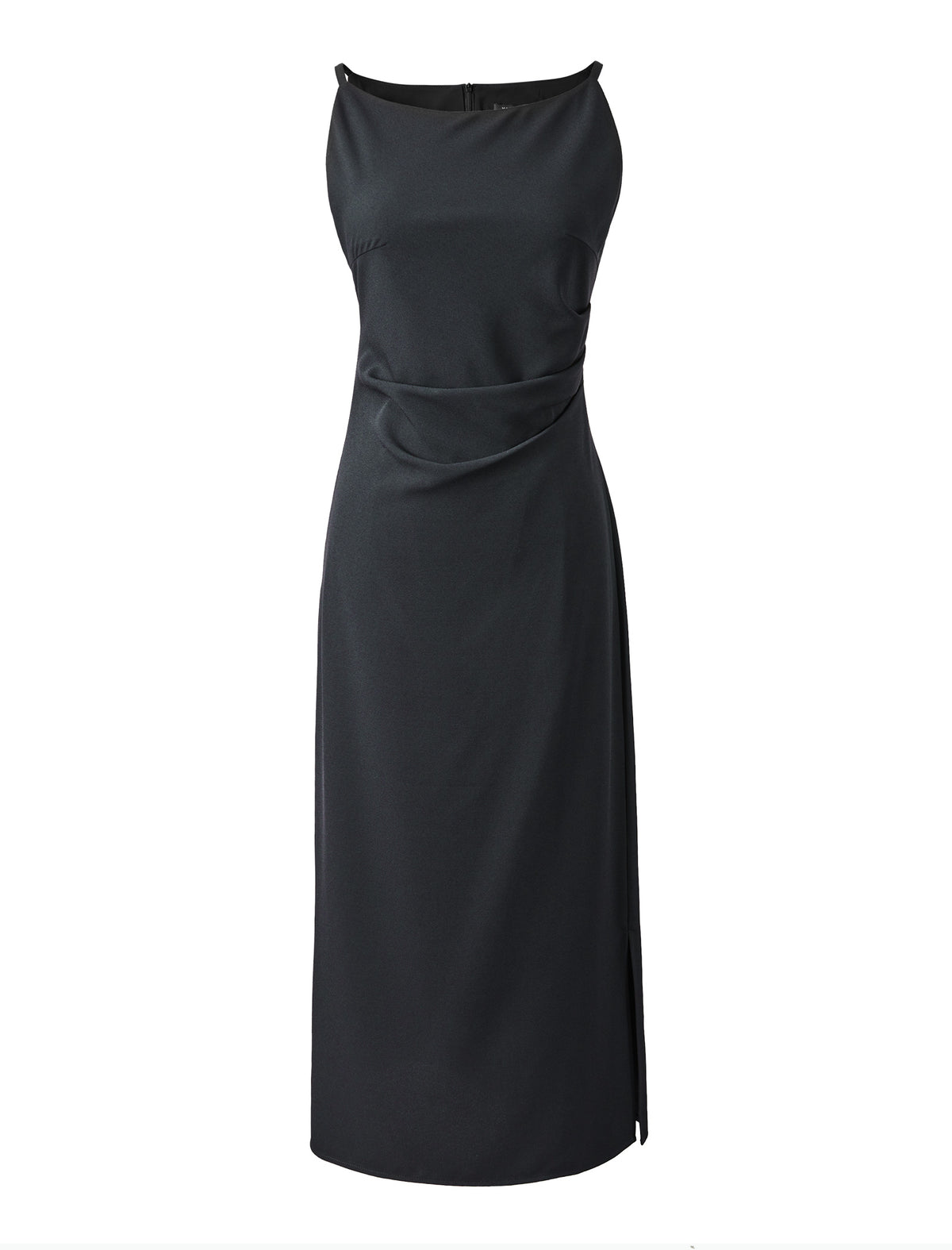Black Boat Neck Sleeveless Midi Dress