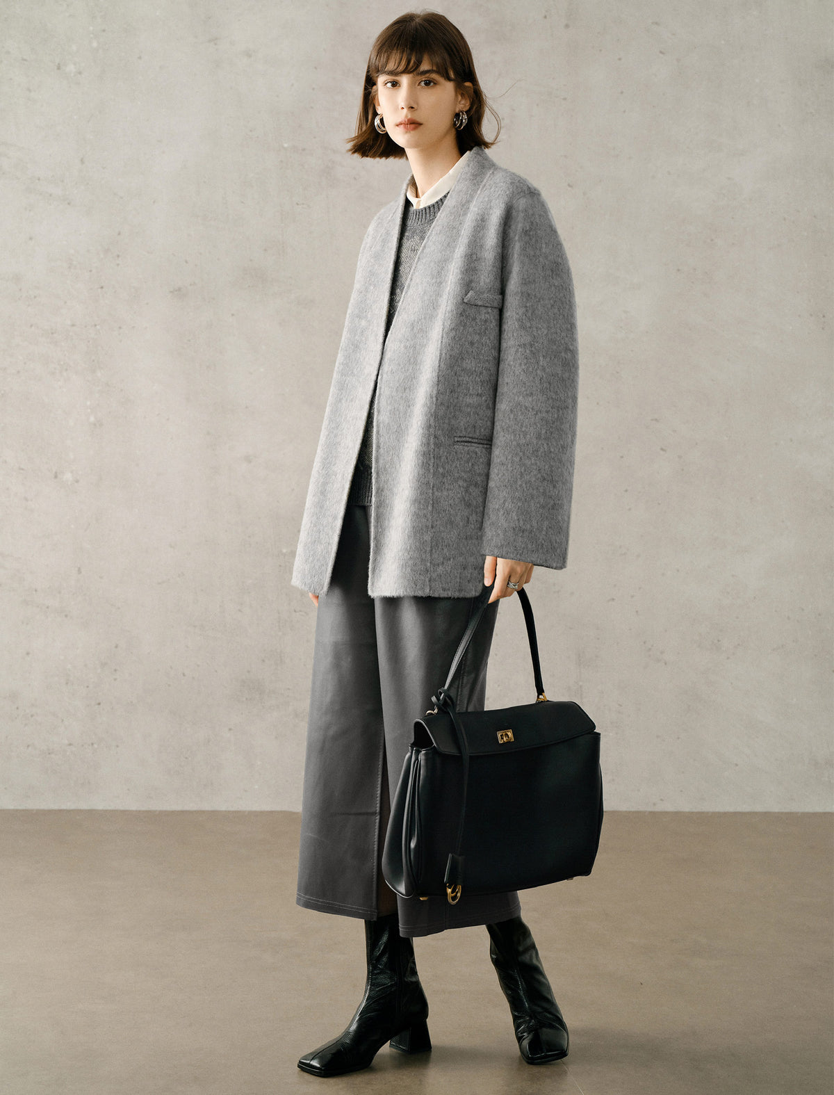 Gray Coated Wrap-Front Midi Skirt