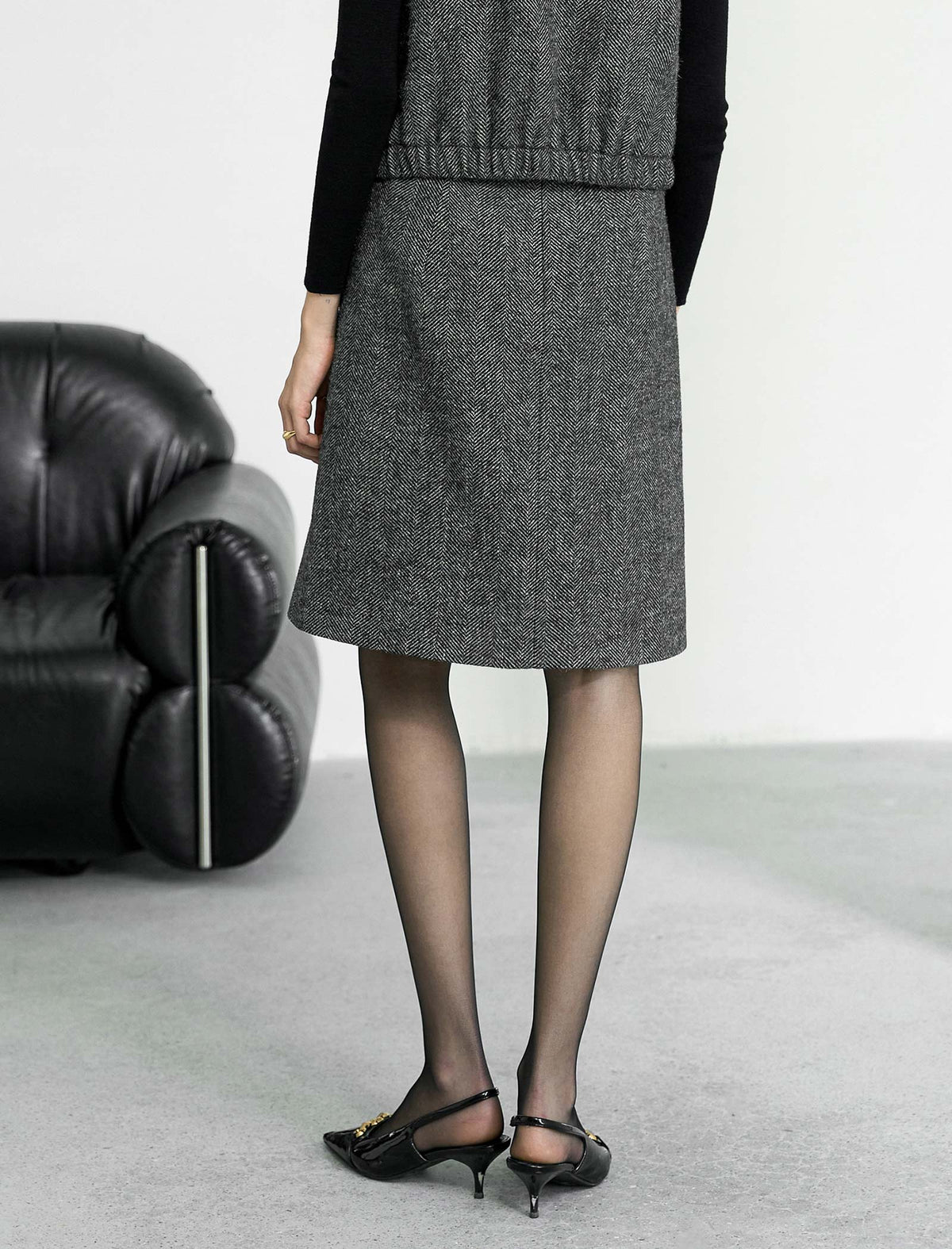 Wool Gray Classic Mid-Length Skirt