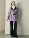 Lilac Wool-Blend Self-Tie Hooded Coat