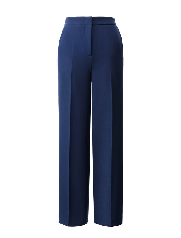 Navy Wide-Leg Suit Pants